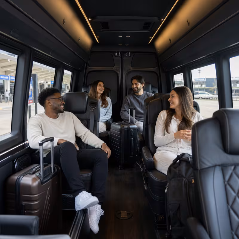 Passengers loading luggage while boarding an Indianapolis group shuttle