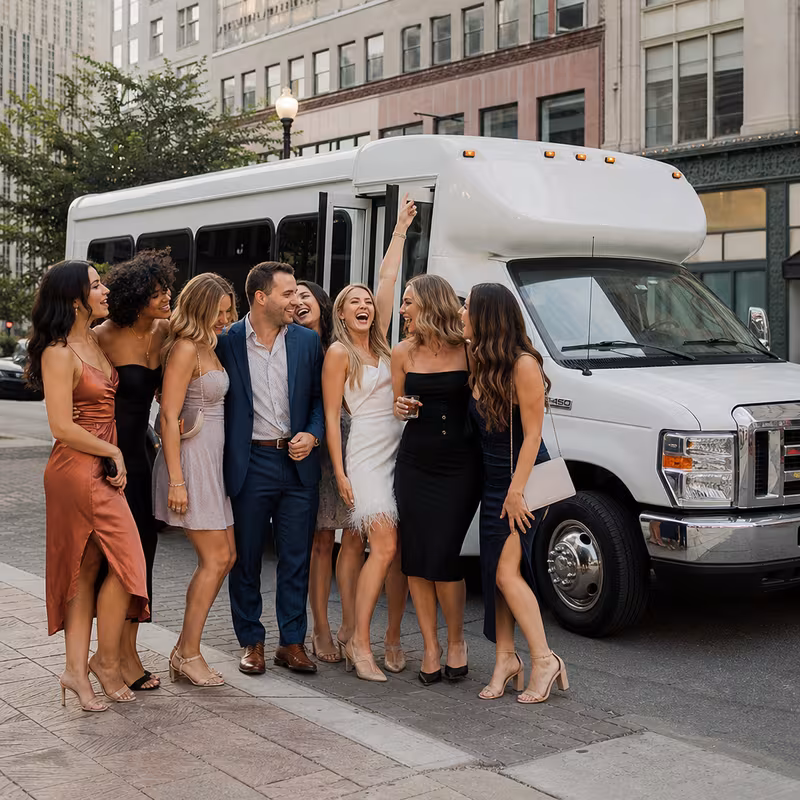 Black Mercedes Sprinter van staged for an Indianapolis Bachelor & Bachelorette Transportation group