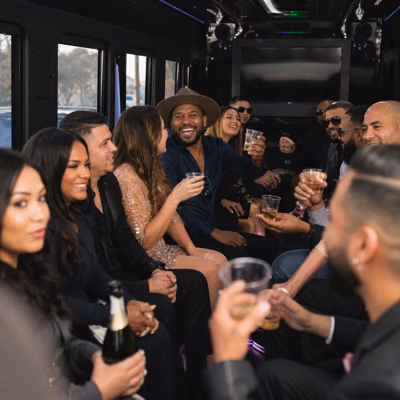 Black Mercedes Sprinter van staged for an Indianapolis Birthday Transportation group