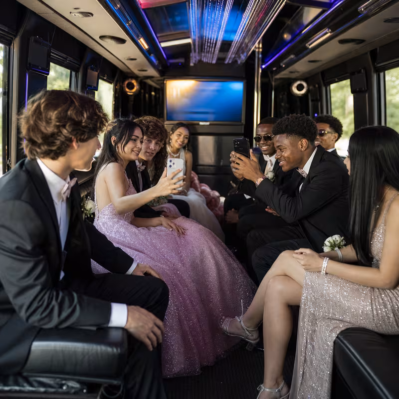 Black Mercedes Sprinter van staged for an Indianapolis Prom & Homecoming Transportation group