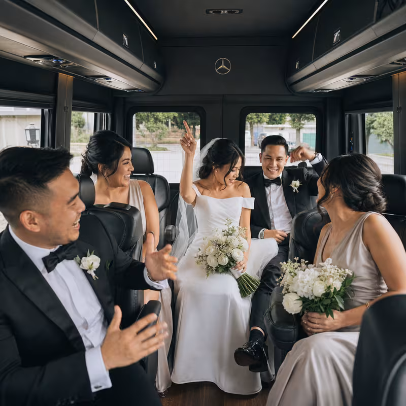 Black Mercedes Sprinter van staged for an Indianapolis Wedding Transportation group